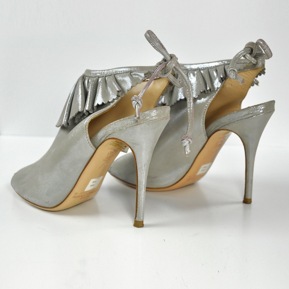 L.K.BENNETT Riley Suede Peep-Toe Booties SILVER - Picture 2 of 14